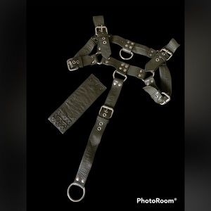 Green Leather Harness and wrist wallet